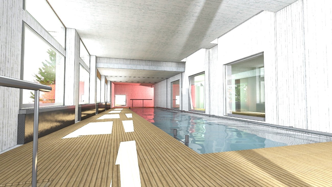 Vue intérieure - Conception d'une piscine intérieure - architecte à Rencurel